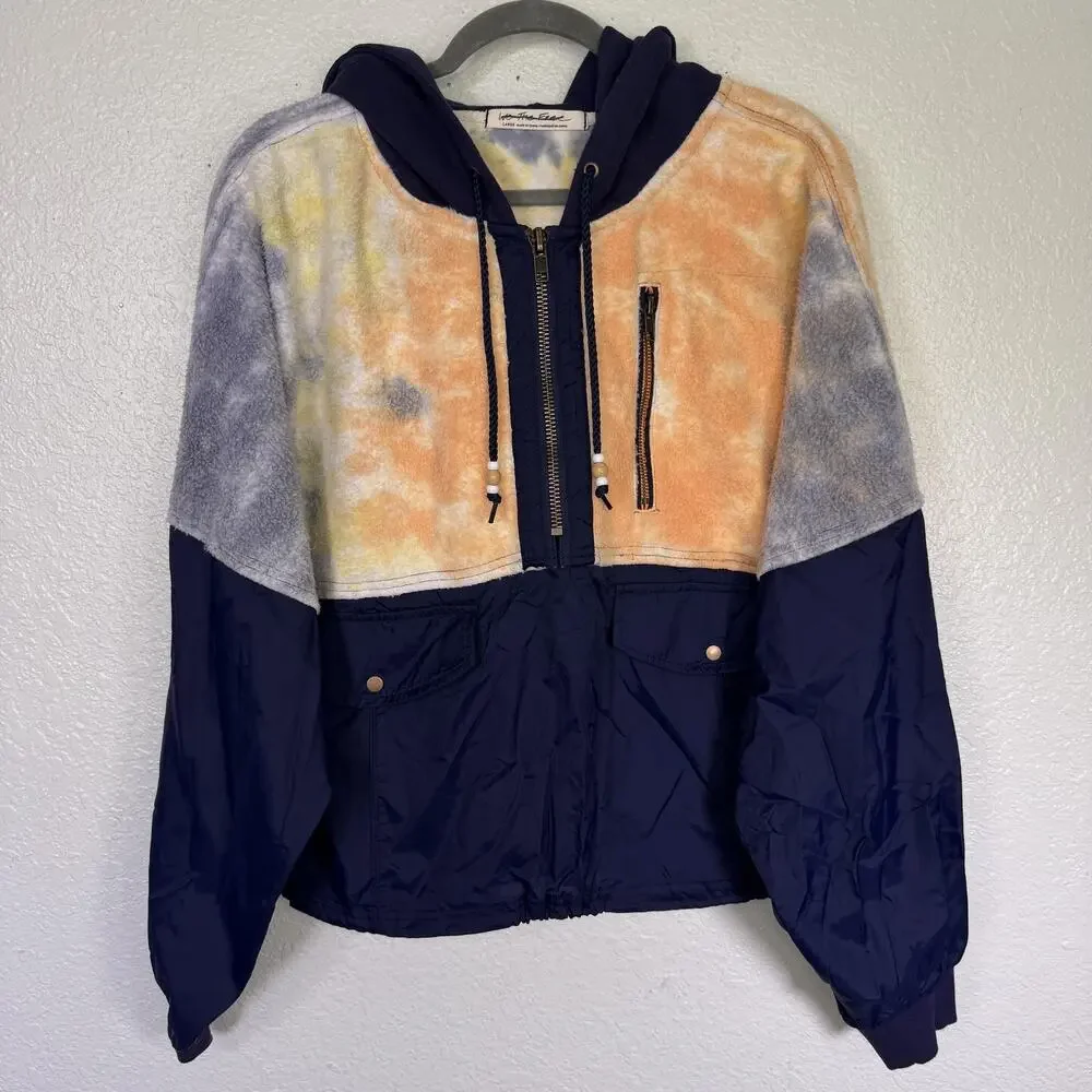 Free People No Big Deal Jacket Womens Large Tie Dye Hoodie Pullover Boho Outdoor